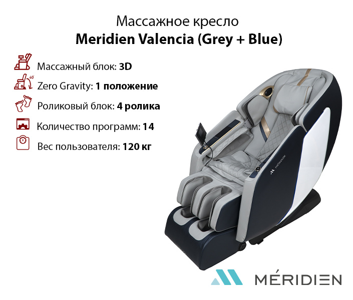 Valencia (Grey + Blue) в Самаре по цене 249900 ₽ в категории массажные кресла Meridien